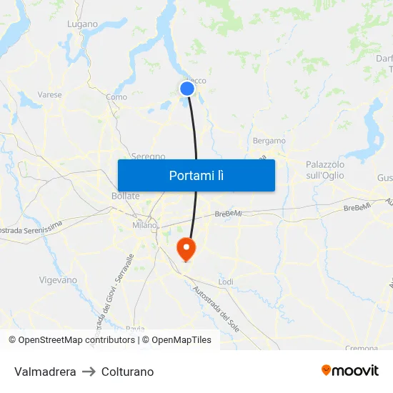 Valmadrera to Colturano map