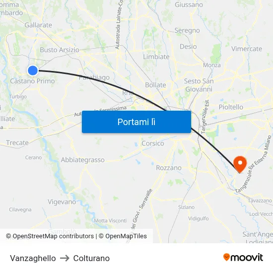 Vanzaghello to Colturano map