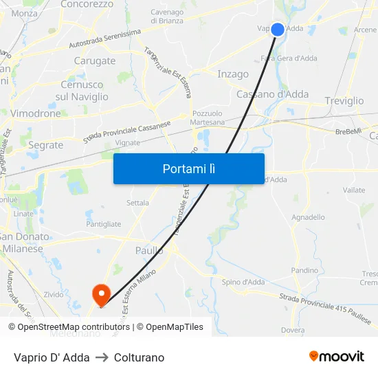 Vaprio D' Adda to Colturano map