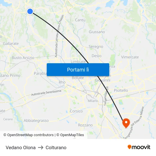 Vedano Olona to Colturano map