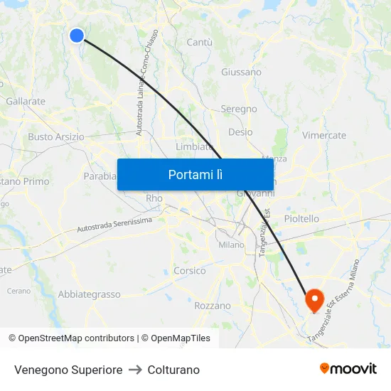 Venegono Superiore to Colturano map
