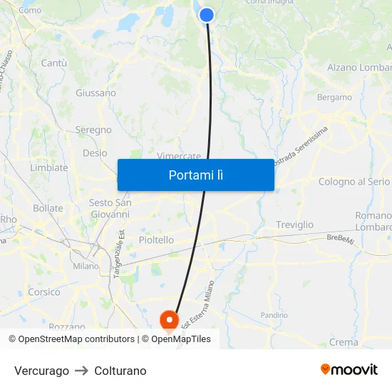 Vercurago to Colturano map