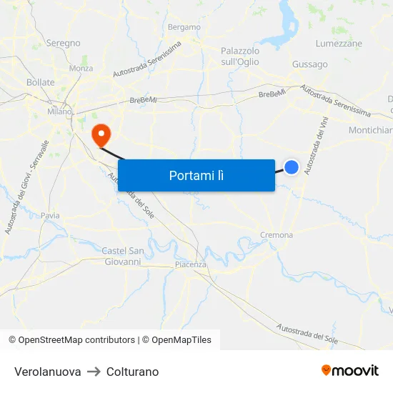 Verolanuova to Colturano map