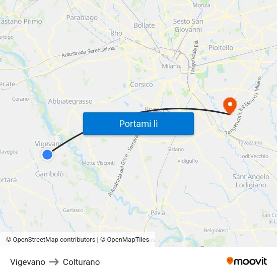 Vigevano to Colturano map