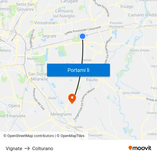 Vignate to Colturano map