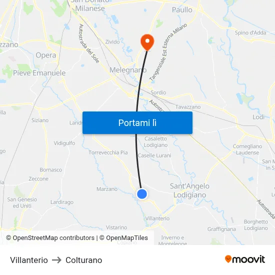 Villanterio to Colturano map
