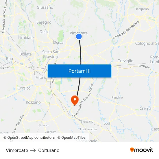 Vimercate to Colturano map