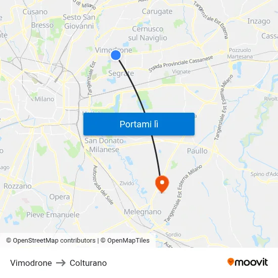 Vimodrone to Colturano map