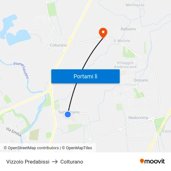 Vizzolo Predabissi to Colturano map