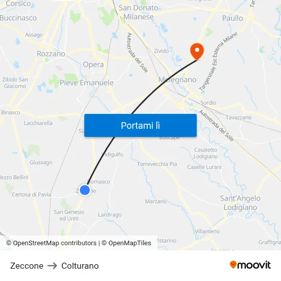 Zeccone to Colturano map