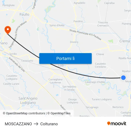 MOSCAZZANO to Colturano map