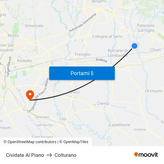 Cividate Al Piano to Colturano map