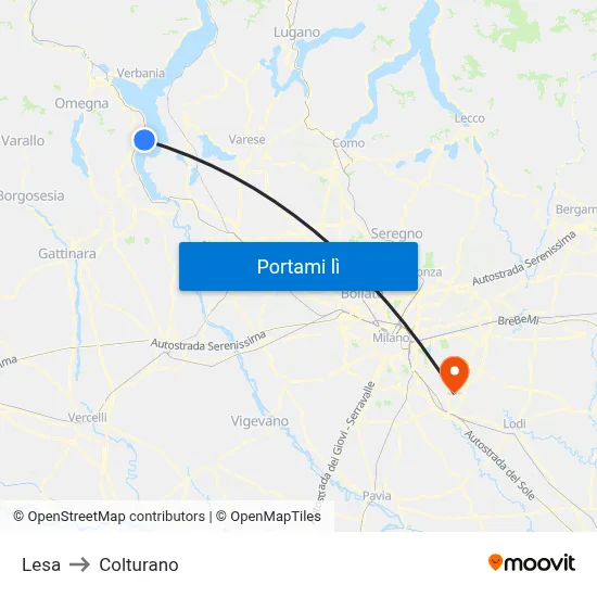 Lesa to Colturano map