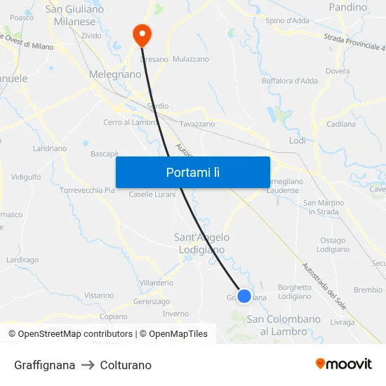 Graffignana to Colturano map