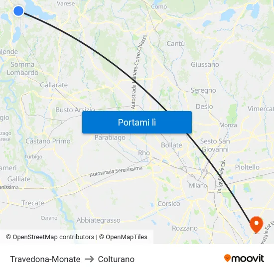 Travedona-Monate to Colturano map