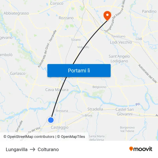Lungavilla to Colturano map