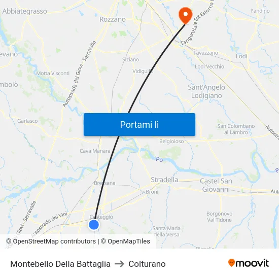Montebello Della Battaglia to Colturano map