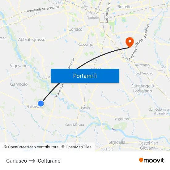 Garlasco to Colturano map