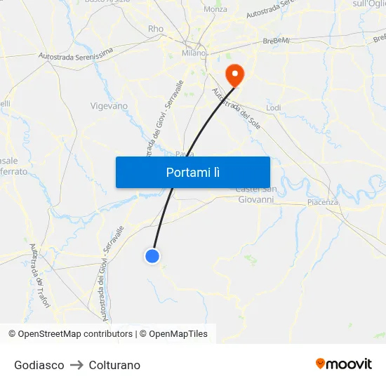 Godiasco to Colturano map