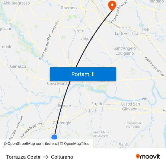 Torrazza Coste to Colturano map