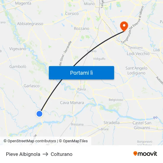 Pieve Albignola to Colturano map