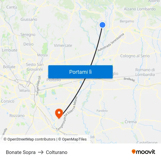 Bonate Sopra to Colturano map