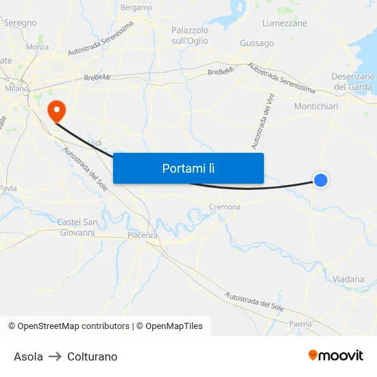 Asola to Colturano map