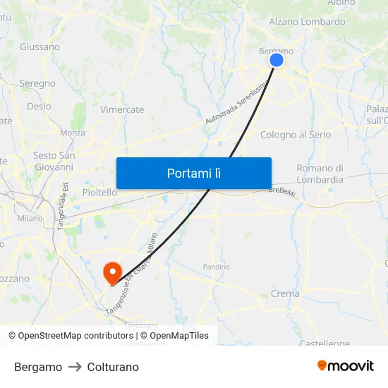 Bergamo to Colturano map