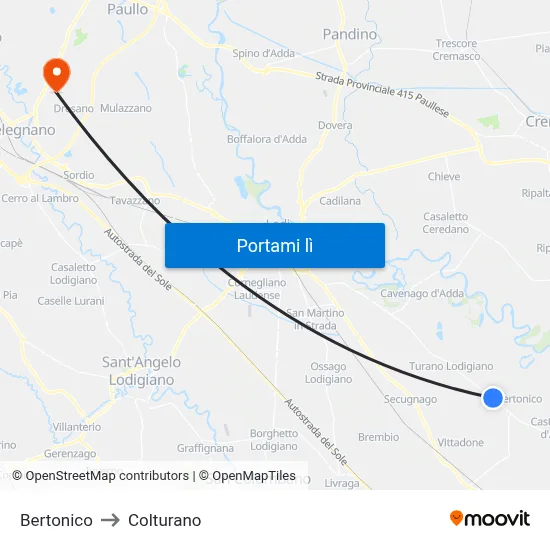 Bertonico to Colturano map