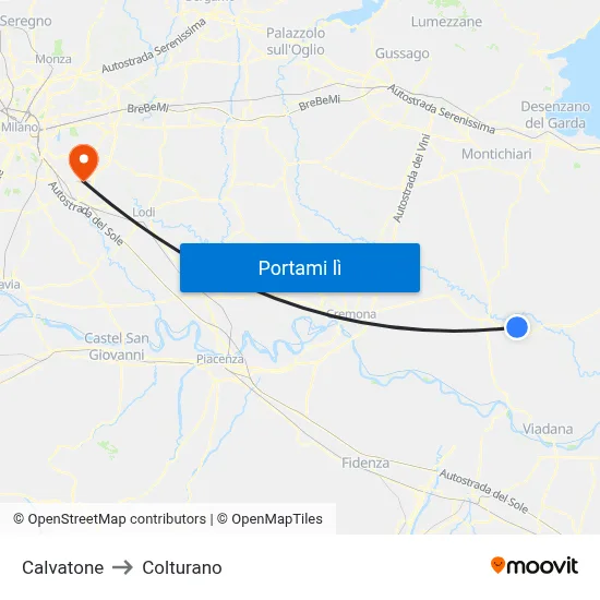Calvatone to Colturano map