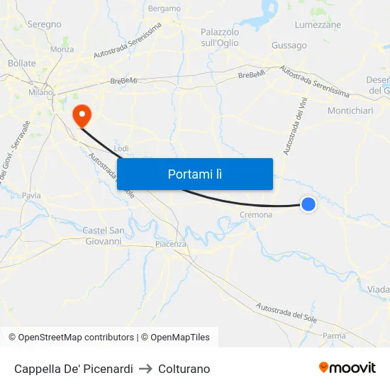 Cappella De' Picenardi to Colturano map