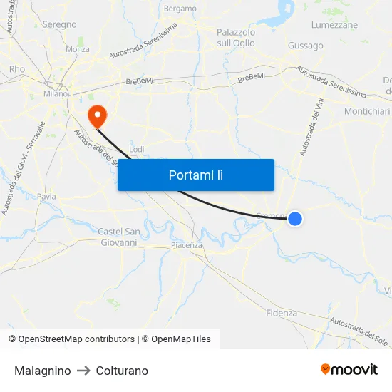 Malagnino to Colturano map