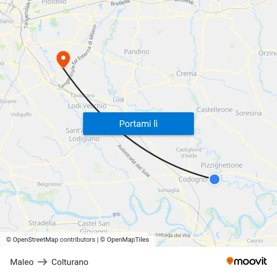 Maleo to Colturano map