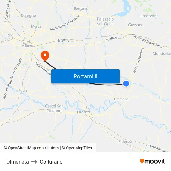 Olmeneta to Colturano map