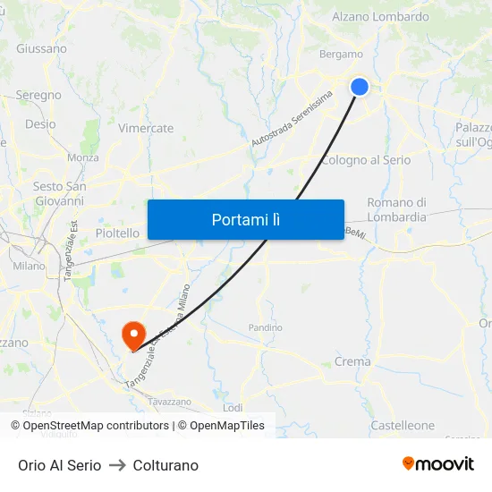 Orio Al Serio to Colturano map