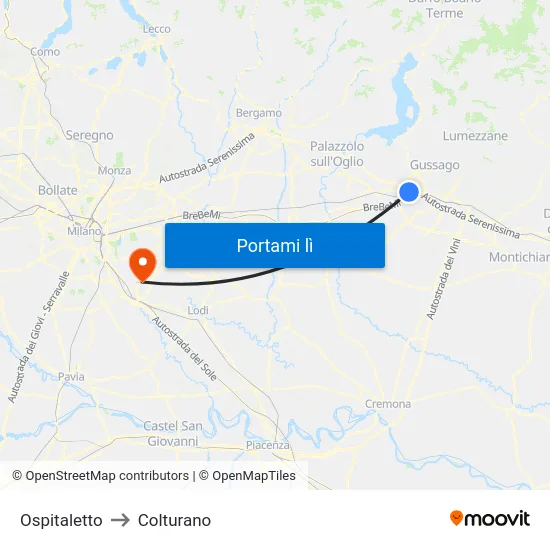 Ospitaletto to Colturano map