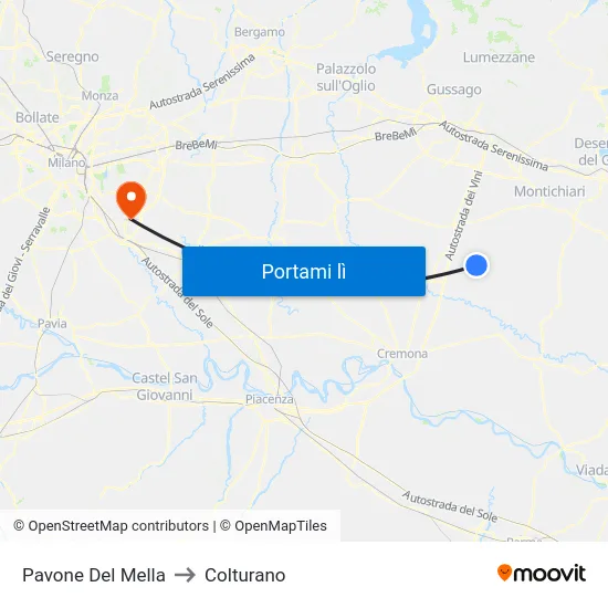 Pavone Del Mella to Colturano map