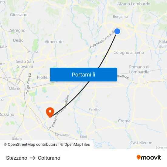 Stezzano to Colturano map