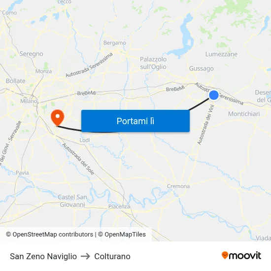 San Zeno Naviglio to Colturano map