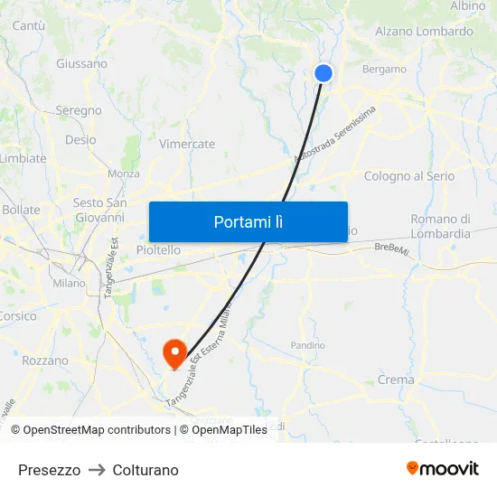 Presezzo to Colturano map