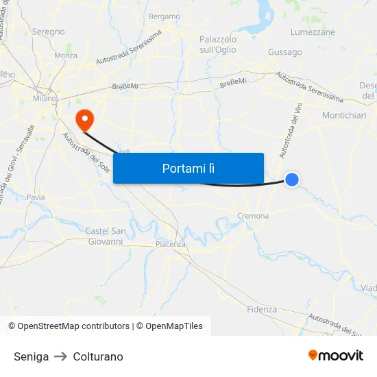 Seniga to Colturano map