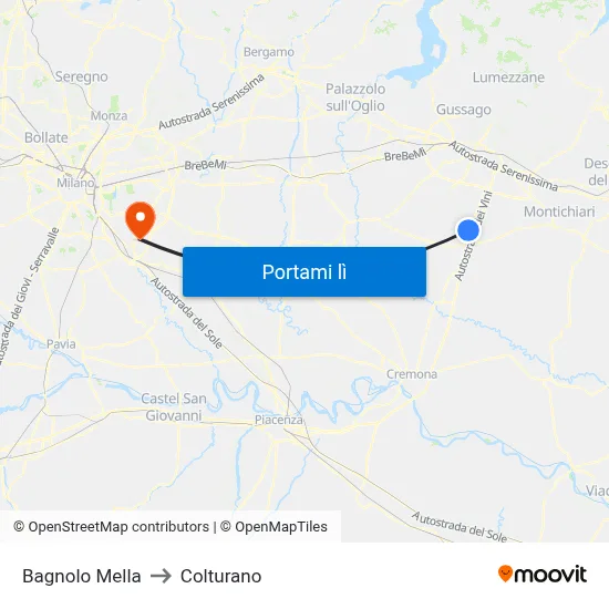 Bagnolo Mella to Colturano map