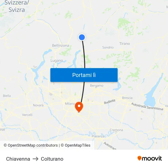 Chiavenna to Colturano map