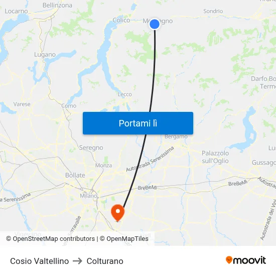 Cosio Valtellino to Colturano map