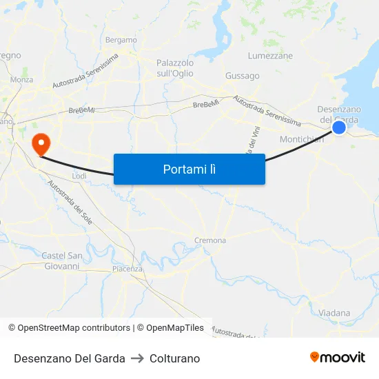 Desenzano Del Garda to Colturano map