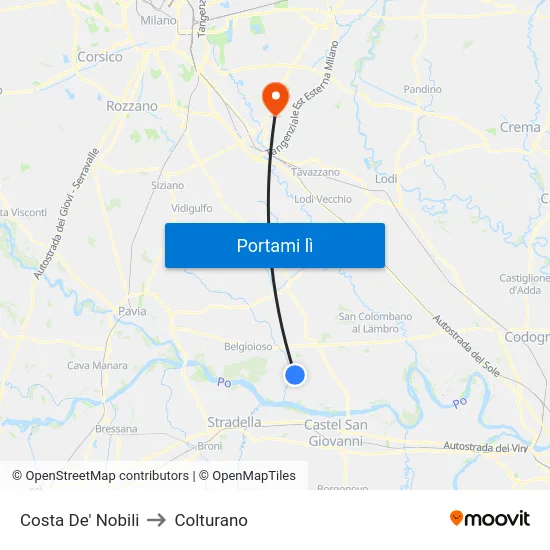 Costa De' Nobili to Colturano map