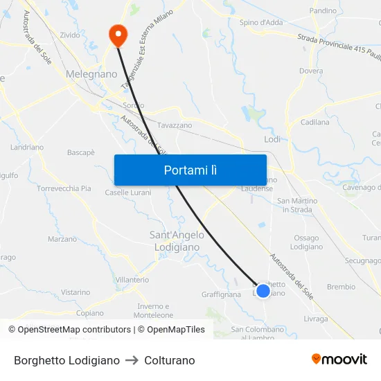 Borghetto Lodigiano to Colturano map