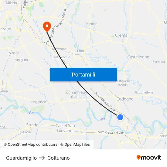 Guardamiglio to Colturano map