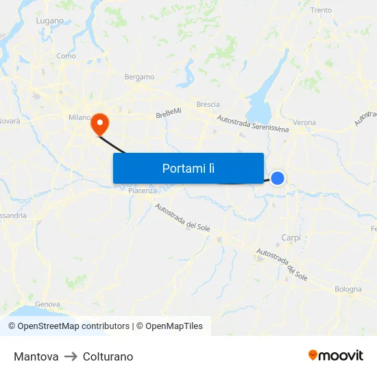 Mantova to Colturano map