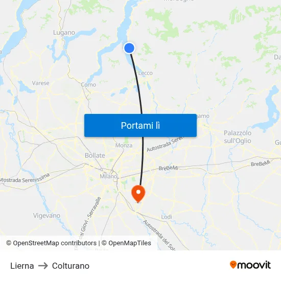 Lierna to Colturano map